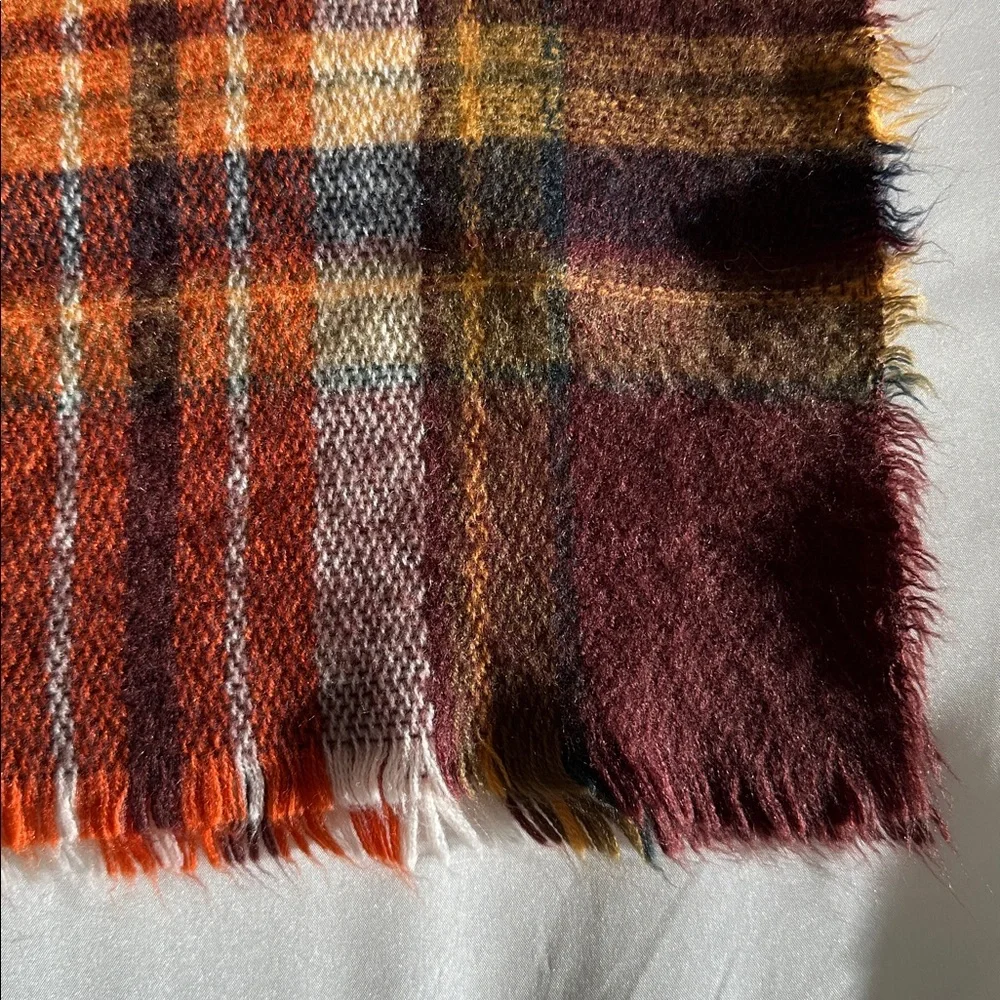 Zara Plaid Scarf Shawl Wraps in Burgundy and Orange Square 53” by 53”